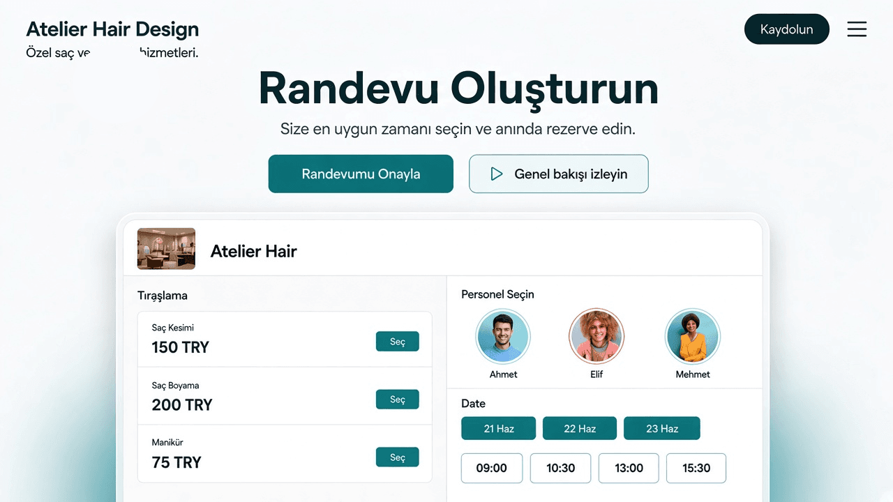 Örnek işletme randevu sayfası
