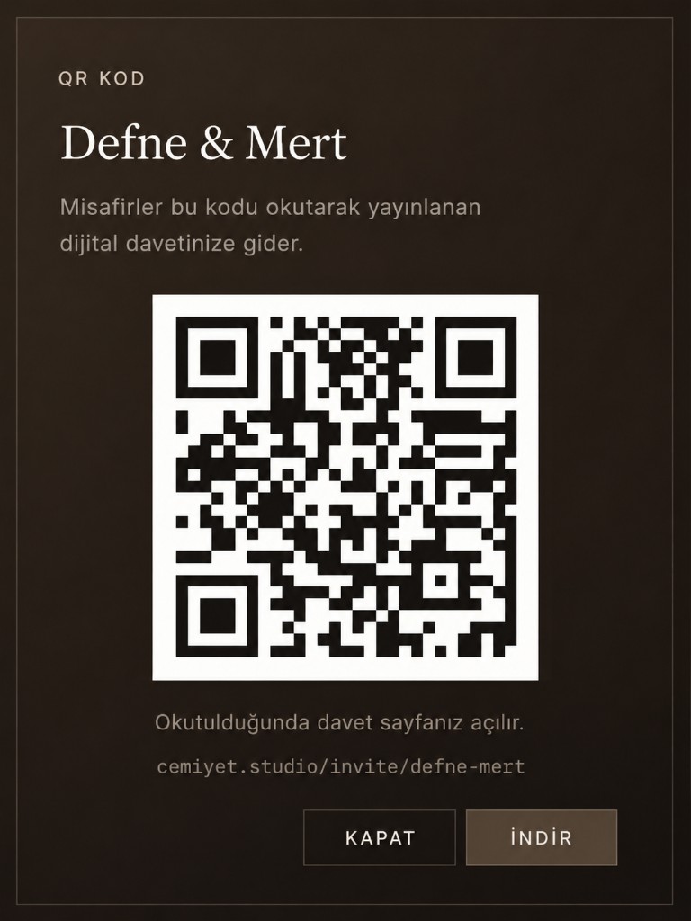 QR kod paylaşım ekranı — Defne & Mert davet linki